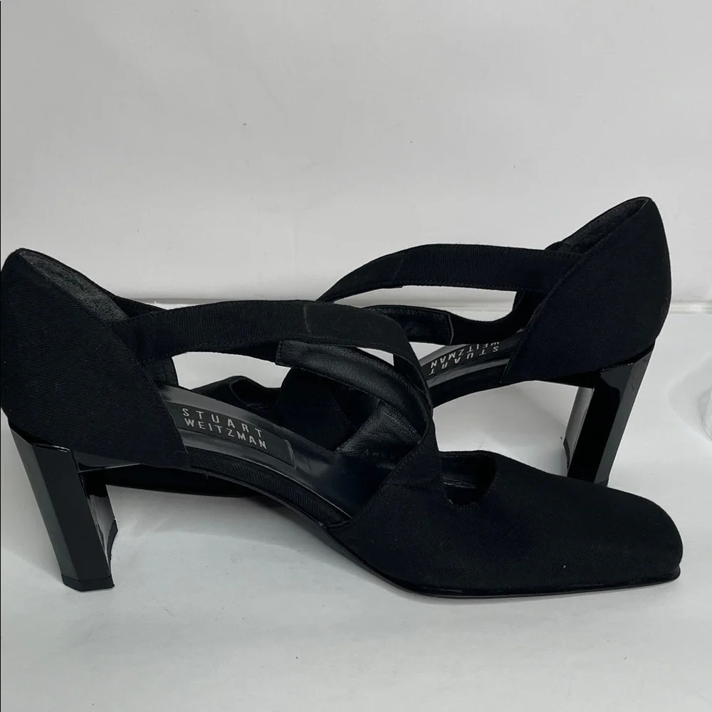 Stuart Weitzman Black Crisscross Square-Toe Block Heel Pumps - Picture 7 of 11